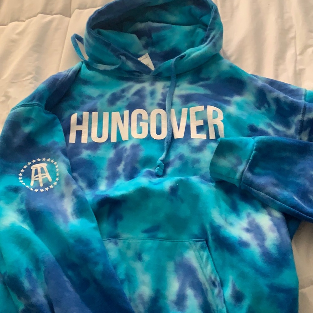 Barstool hungover hoodie blue tiedie